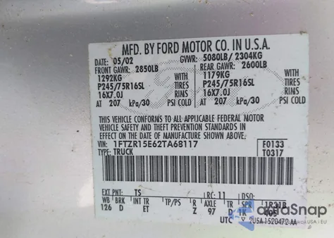 2002 Ford Ranger Xlt из США, поврежденный, VIN 1FTZR15E62TA68117